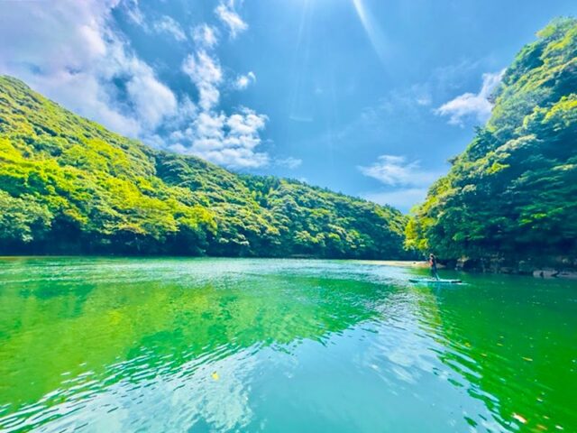 奄美大島の住用川マングローブでSUPを楽しむ様子