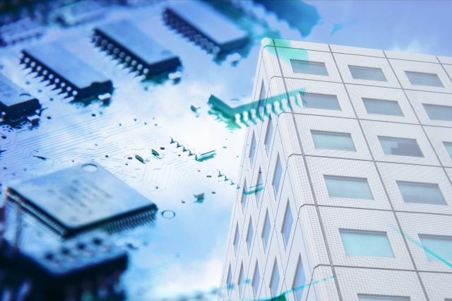 ビルと電子部品の合成素材